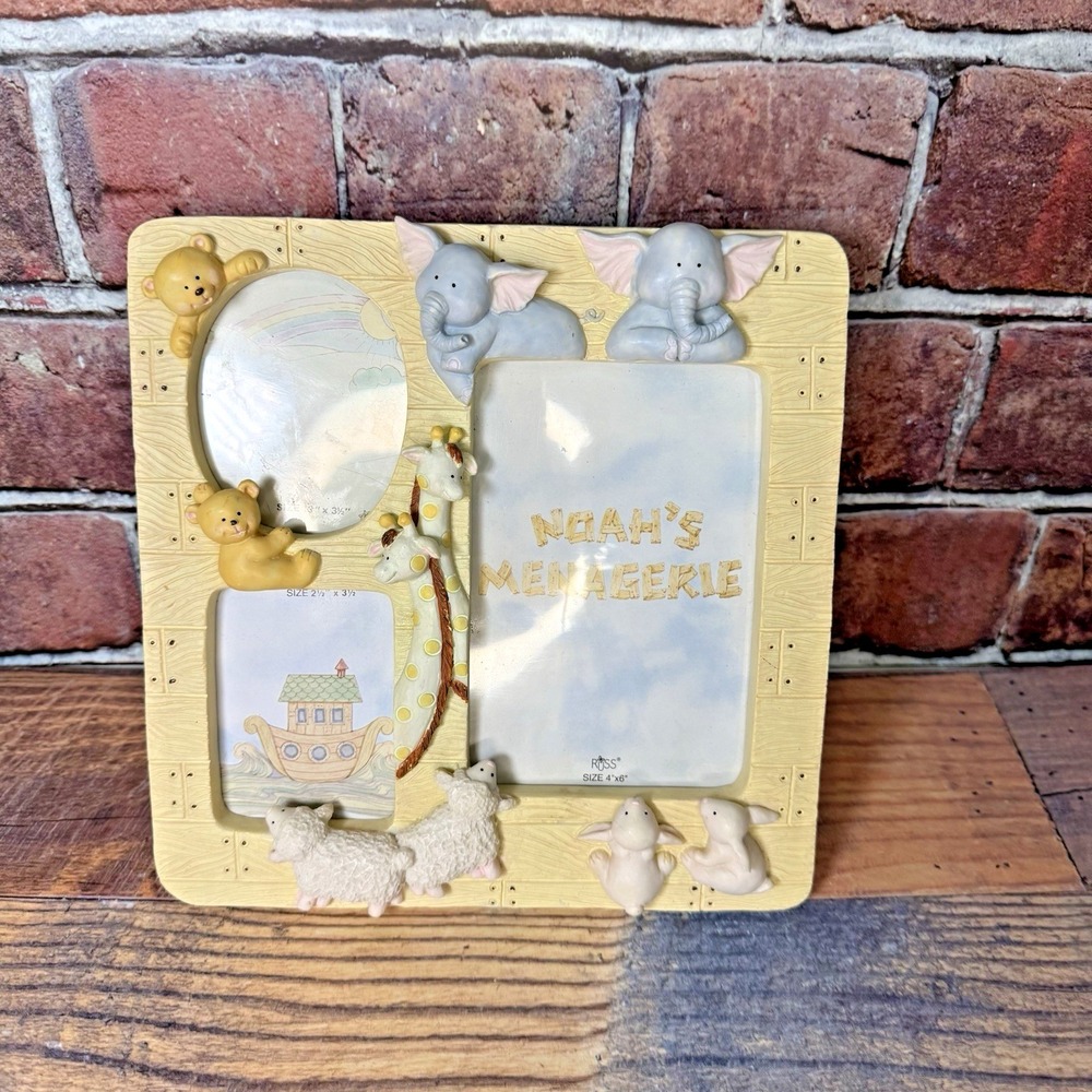 Vtg 3D‎ Photo Frame Baby NOAH'S ARK Nursery Decor  3 Picture Russ Berrie Resin